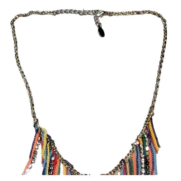 Vintage Multi Colored Chain Fringe and CZ Boho Necklace… Rare! - Picture 7 of 11